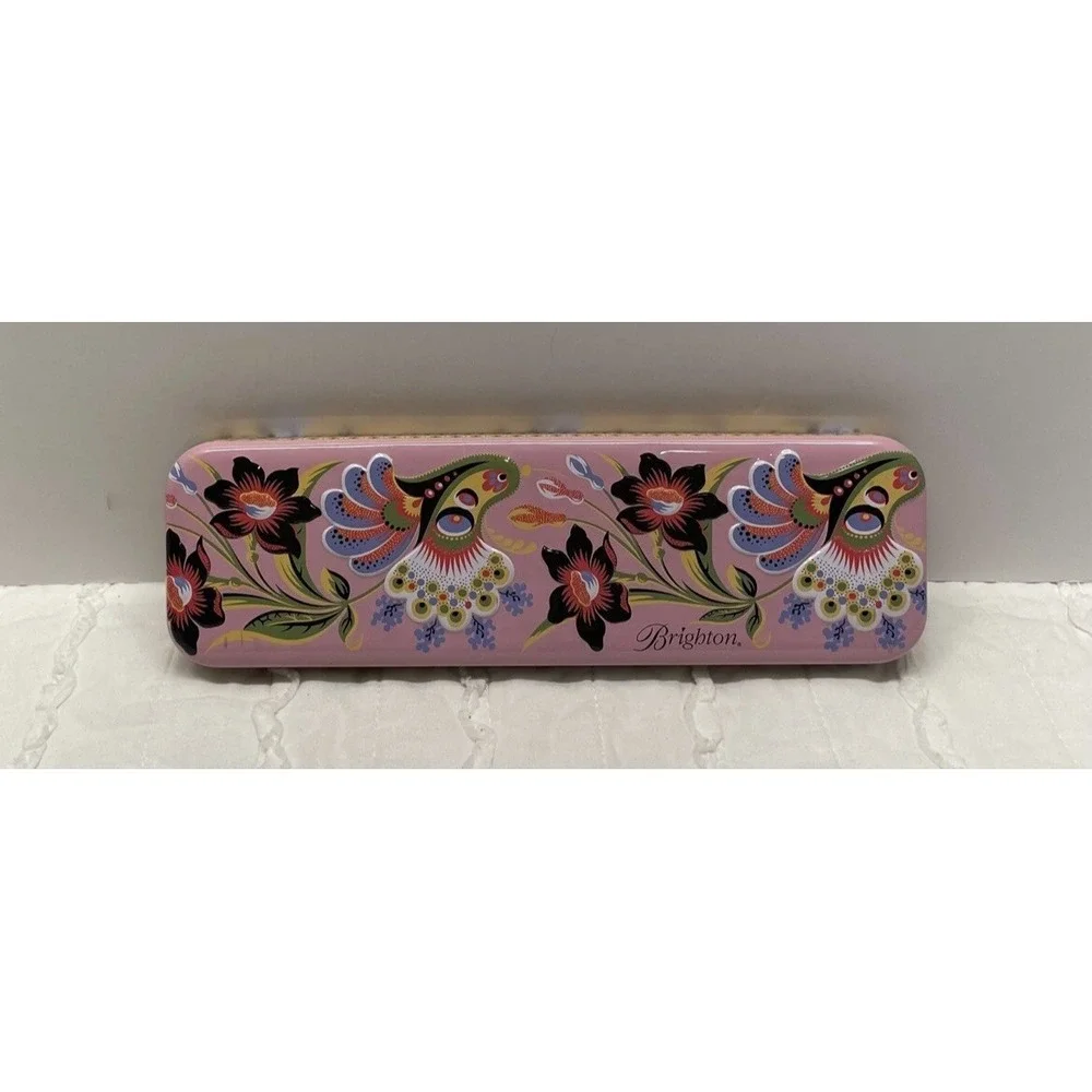 Brighton Pink Floral Paisley Decorative‎ Rectangular Jewelry Tin Gift Box 9x2.5